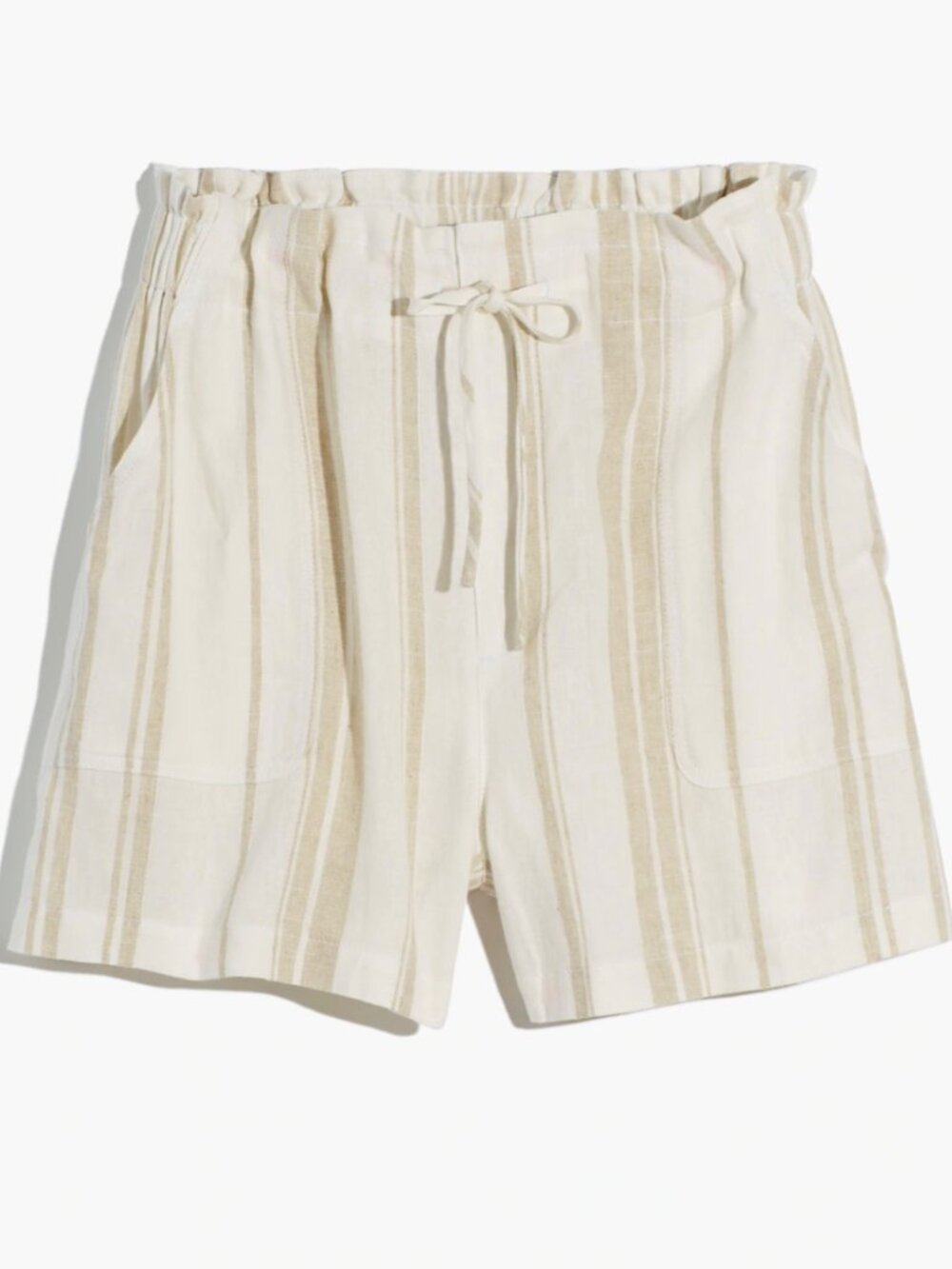 NWOT Madewell Linen-Blend Pull-On Paperbag StripeShorts | Size Small